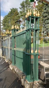 A closer view of a finished four sided cast iron railing pillar